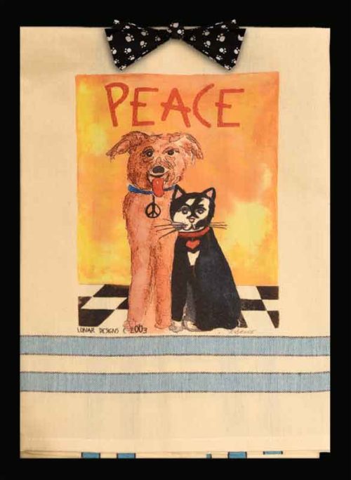 Lunar Designs Kitchen Towel #28 Peace Dog Cat